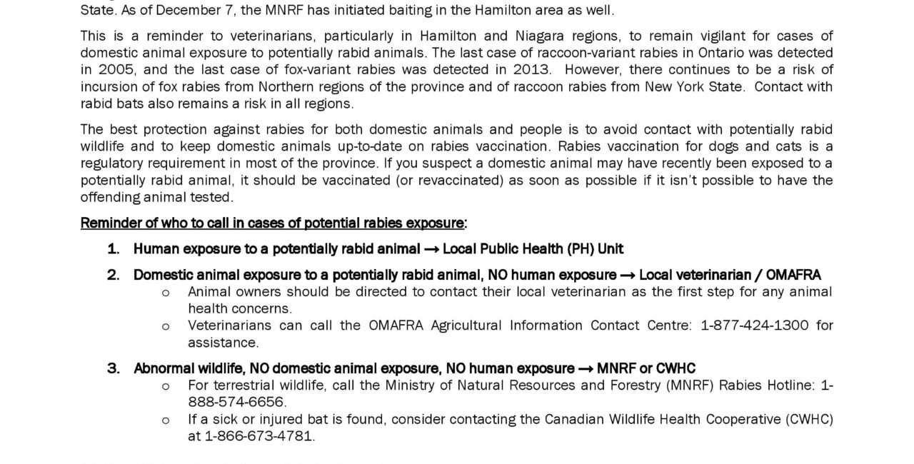 Raccoon rabies warning from the Animal Health & Welfare branch of OMAFRA