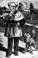 Drawing of German philosopher Arthur Schopenhauer with a poodle